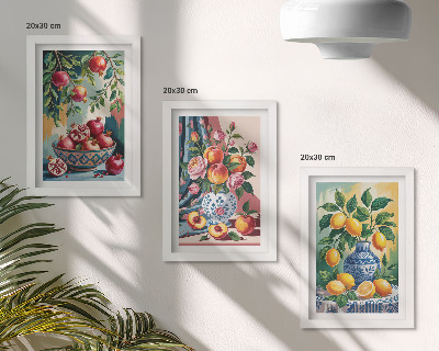 Gallery wall Geschilderde bloemen en fruit in vazen