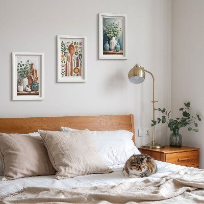 Set van ingelijste schilderijen Keukenaccessoires met planten in een moderne stijl