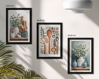 Set van ingelijste schilderijen Keukenaccessoires met planten in een moderne stijl