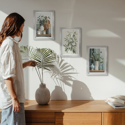 Set van ingelijste schilderijen Esthetisch gezien groene olijven en eucalyptustakken