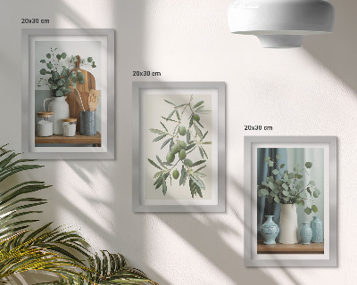 Set van ingelijste schilderijen Esthetisch gezien groene olijven en eucalyptustakken