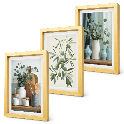 Set van ingelijste schilderijen Esthetisch gezien groene olijven en eucalyptustakken