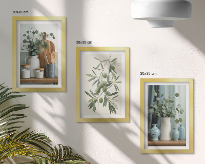 Set van ingelijste schilderijen Esthetisch gezien groene olijven en eucalyptustakken