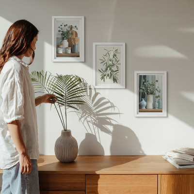 Set van ingelijste schilderijen Esthetisch gezien groene olijven en eucalyptustakken
