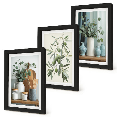 Set van ingelijste schilderijen Esthetisch gezien groene olijven en eucalyptustakken