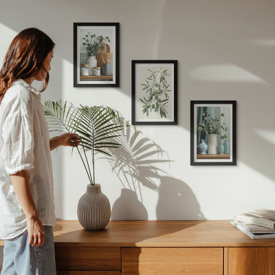 Set van ingelijste schilderijen Esthetisch gezien groene olijven en eucalyptustakken