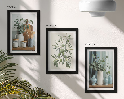 Set van ingelijste schilderijen Esthetisch gezien groene olijven en eucalyptustakken