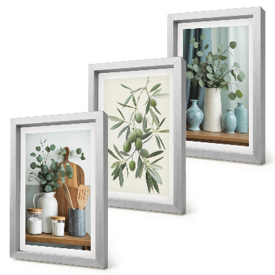 Set van ingelijste schilderijen Esthetisch gezien groene olijven en eucalyptustakken