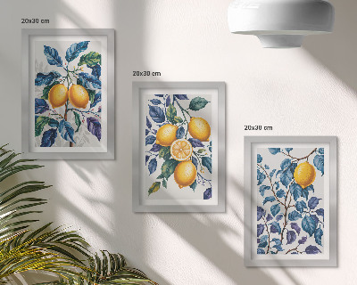 Gallery wall Citroenen aan takken met blauwe bladeren