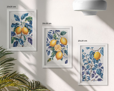 Gallery wall Citroenen aan takken met blauwe bladeren