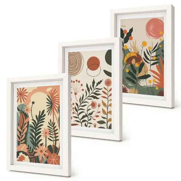 Set ingelijste schilderijen met vintage plantenpatronen in pasteltinten