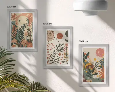Set ingelijste schilderijen met vintage plantenpatronen in pasteltinten