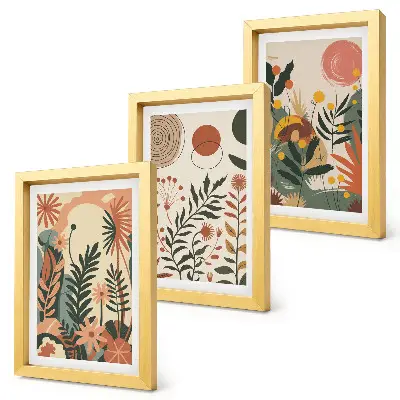 Set ingelijste schilderijen met vintage plantenpatronen in pasteltinten
