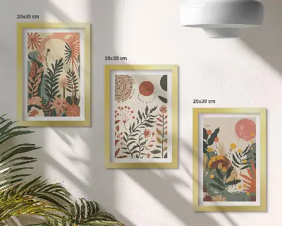 Set ingelijste schilderijen met vintage plantenpatronen in pasteltinten