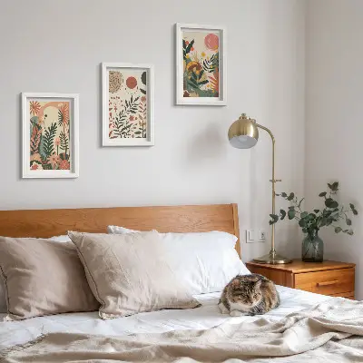 Set ingelijste schilderijen met vintage plantenpatronen in pasteltinten