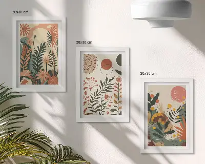 Set ingelijste schilderijen met vintage plantenpatronen in pasteltinten