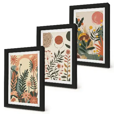 Set ingelijste schilderijen met vintage plantenpatronen in pasteltinten