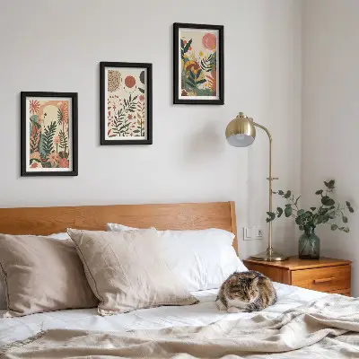 Set ingelijste schilderijen met vintage plantenpatronen in pasteltinten