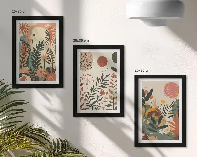 Set ingelijste schilderijen met vintage plantenpatronen in pasteltinten