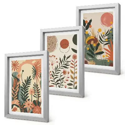 Set ingelijste schilderijen met vintage plantenpatronen in pasteltinten