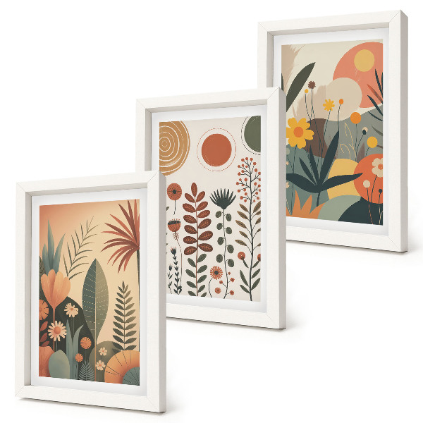 Gallery wall Boho-plantenpatronen in warme tinten met een natuurlijke uitstraling