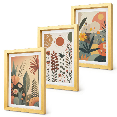Gallery wall Boho-plantenpatronen in warme tinten met een natuurlijke uitstraling