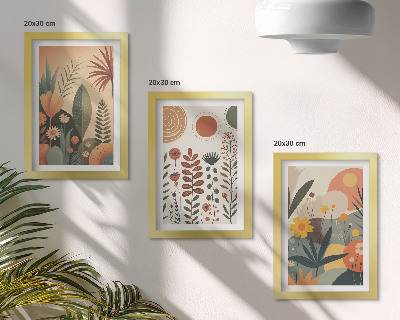 Gallery wall Boho-plantenpatronen in warme tinten met een natuurlijke uitstraling