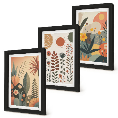 Gallery wall Boho-plantenpatronen in warme tinten met een natuurlijke uitstraling