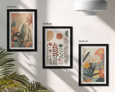 Gallery wall Boho-plantenpatronen in warme tinten met een natuurlijke uitstraling