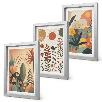 Gallery wall Boho-plantenpatronen in warme tinten met een natuurlijke uitstraling