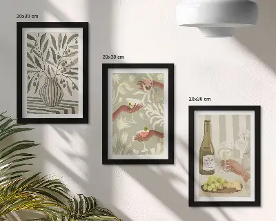 Wanddecoratie gallery wall met olijfbloesems en rustieke cocktails