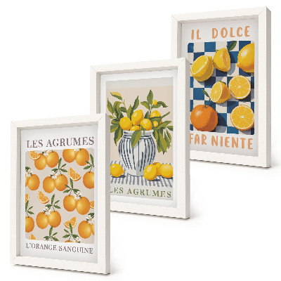 Set van ingelijste schilderijen Retro citrusvruchten met gele accenten
