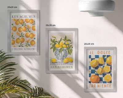 Set van ingelijste schilderijen Retro citrusvruchten met gele accenten