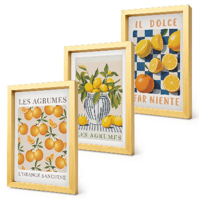 Set van ingelijste schilderijen Retro citrusvruchten met gele accenten