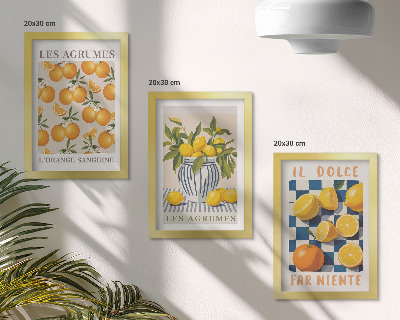 Set van ingelijste schilderijen Retro citrusvruchten met gele accenten