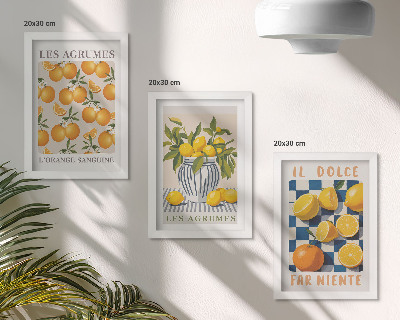 Set van ingelijste schilderijen Retro citrusvruchten met gele accenten