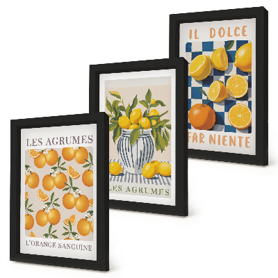 Set van ingelijste schilderijen Retro citrusvruchten met gele accenten