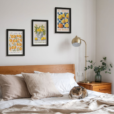Set van ingelijste schilderijen Retro citrusvruchten met gele accenten