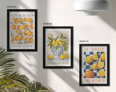 Set van ingelijste schilderijen Retro citrusvruchten met gele accenten