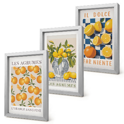 Set van ingelijste schilderijen Retro citrusvruchten met gele accenten