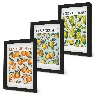 Gallery wall met fruitige citruspatronen in pastelkleuren