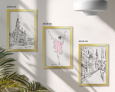 Set van ingelijste schilderijen Stijlvolle afbeeldingen van dansende ballerina's en architectuur.