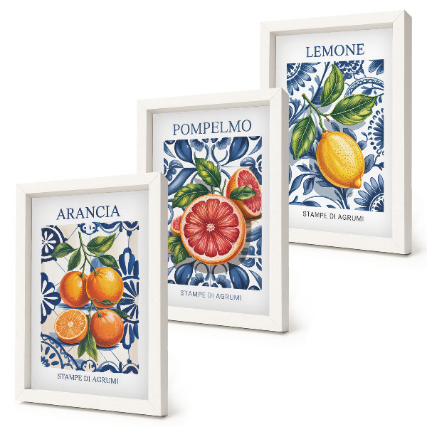Set van ingelijste schilderijen Modeposters met citrusvruchten in Italiaanse stijl
