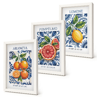 Set van ingelijste schilderijen Modeposters met citrusvruchten in Italiaanse stijl