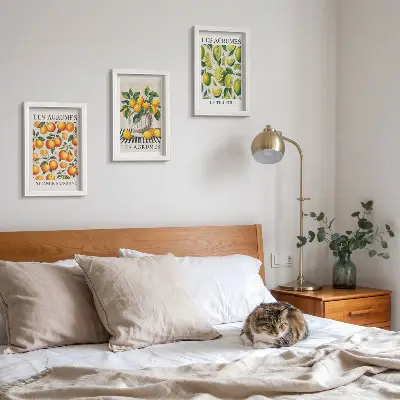 Set van ingelijste schilderijen met citrusvruchten in diverse kleurrijke en verse varianten