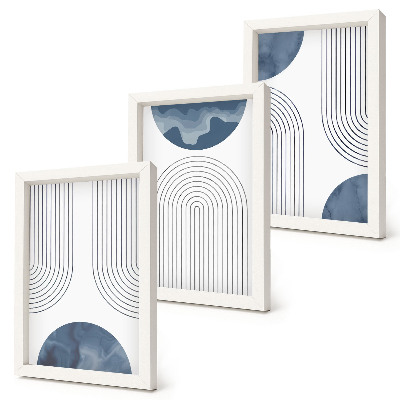 Set van ingelijste schilderijen Abstracte patronen in blauw-witte tinten.