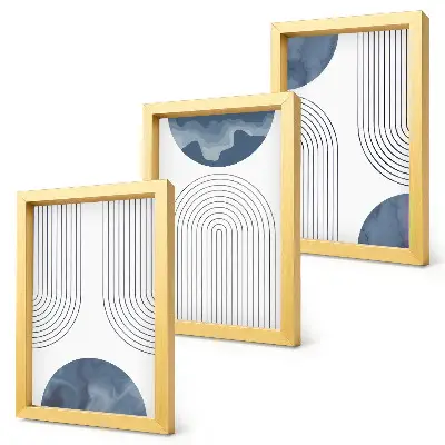 Set ingelijste schilderijen met abstracte patronen in blauw-witte tinten