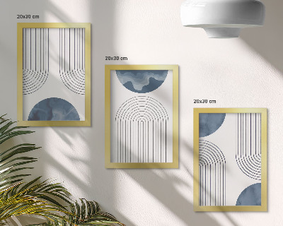 Set van ingelijste schilderijen Abstracte patronen in blauw-witte tinten.