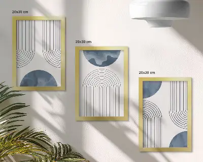 Set ingelijste schilderijen met abstracte patronen in blauw-witte tinten