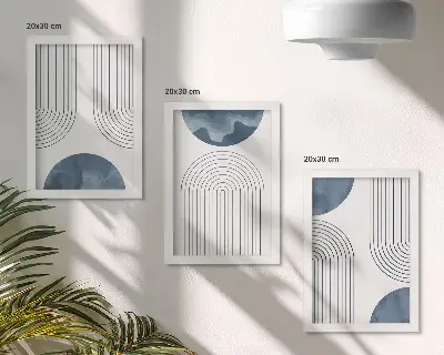 Set ingelijste schilderijen met abstracte patronen in blauw-witte tinten